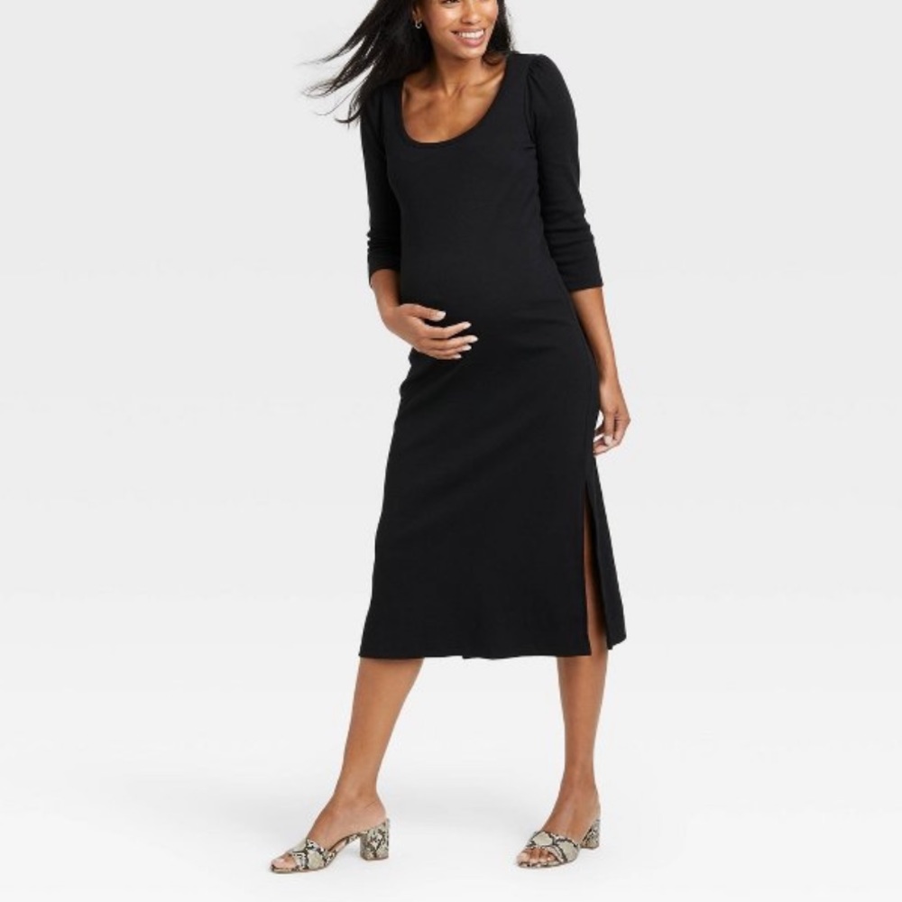 Long Sleeved Black Maternity Dress
